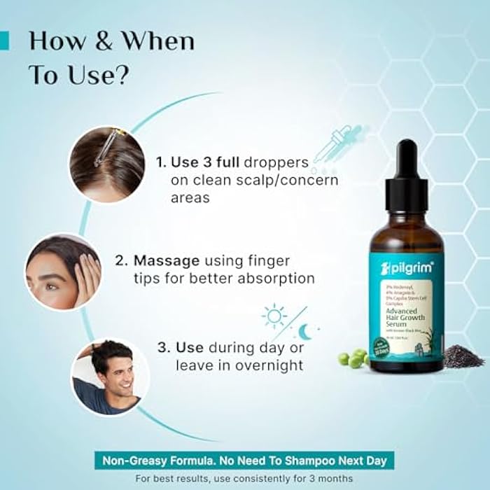 Pilgrim Redensyl 3% + Anagain 4% Advanced Hair Growth Serum (50ml) with Natural Ingredients, Controls Hair Fall, Stimulates Hair Growth, Increase Hair Density | Hair Growth Serum for Men & Women - Image 4